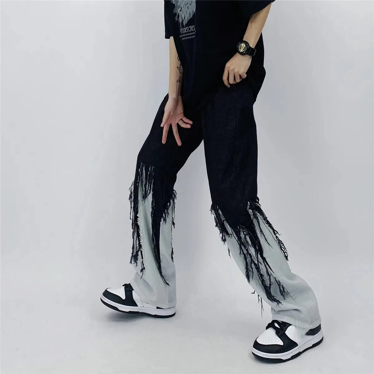 Y2K Dripped Tassel Patchwork Jeans