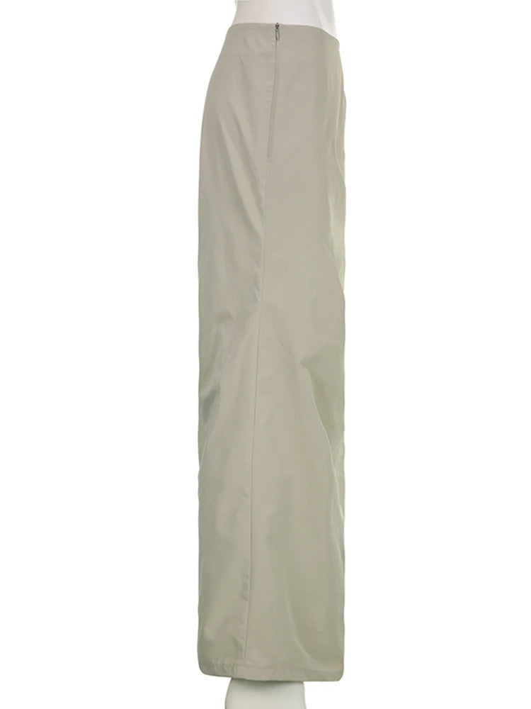 Y2K Elegant Folds Slit Long Maxi Skirt