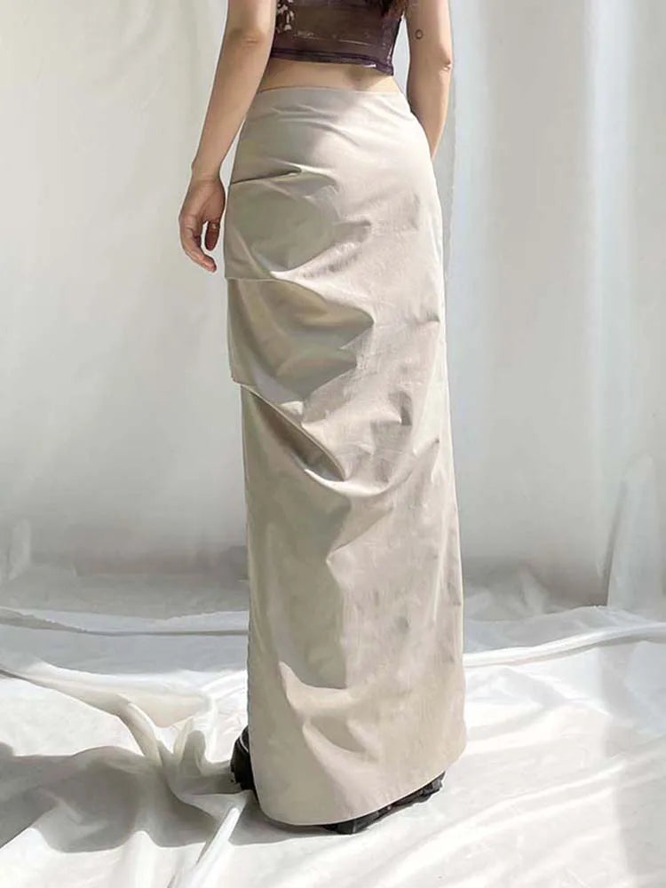 Y2K Elegant Folds Slit Long Maxi Skirt