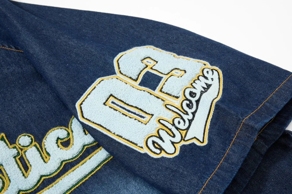 Y2K Embroidered Baseball Denim Jersey