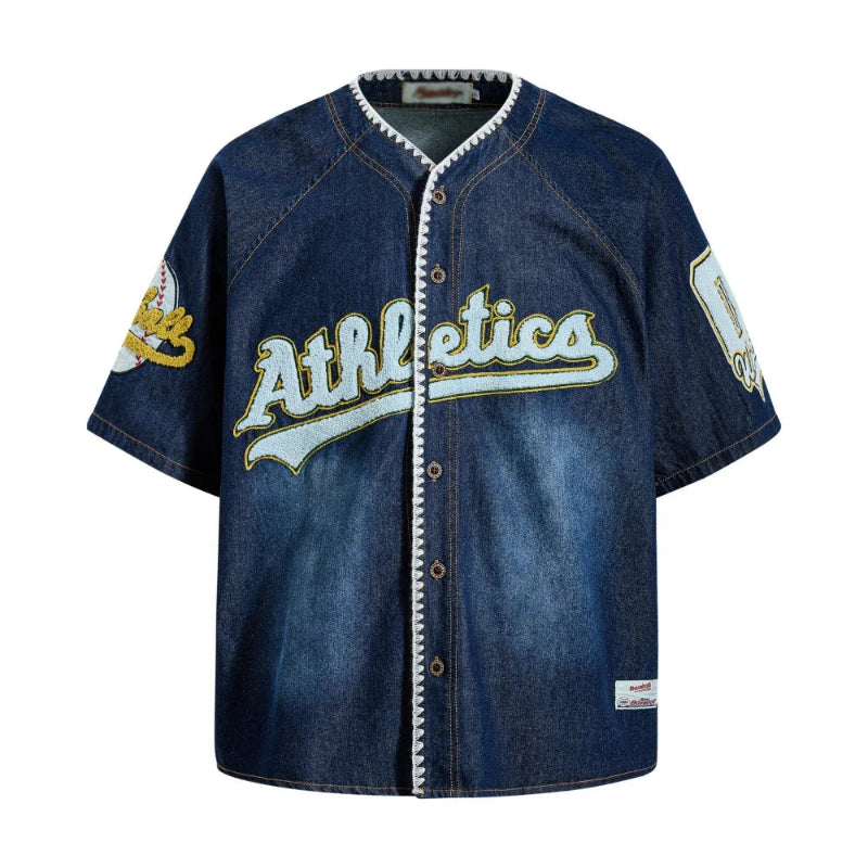Y2K Embroidered Baseball Denim Jersey