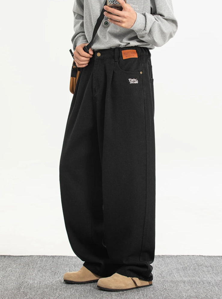Y2K Embroidered Black Baggy Jeans