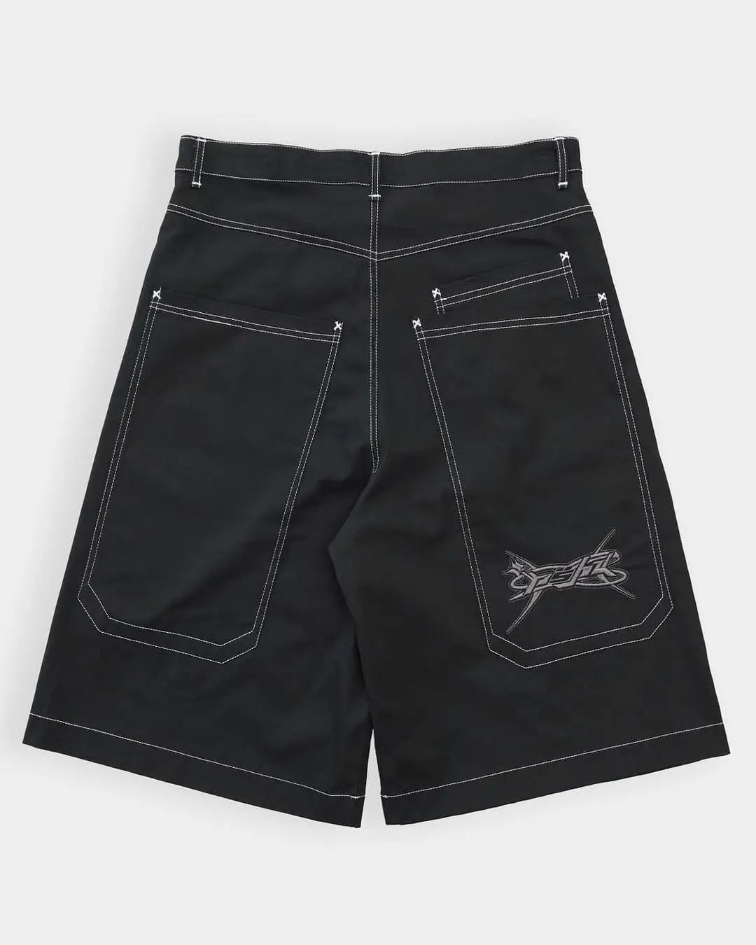 Y2K Embroidered Black Denim Shorts Jorts