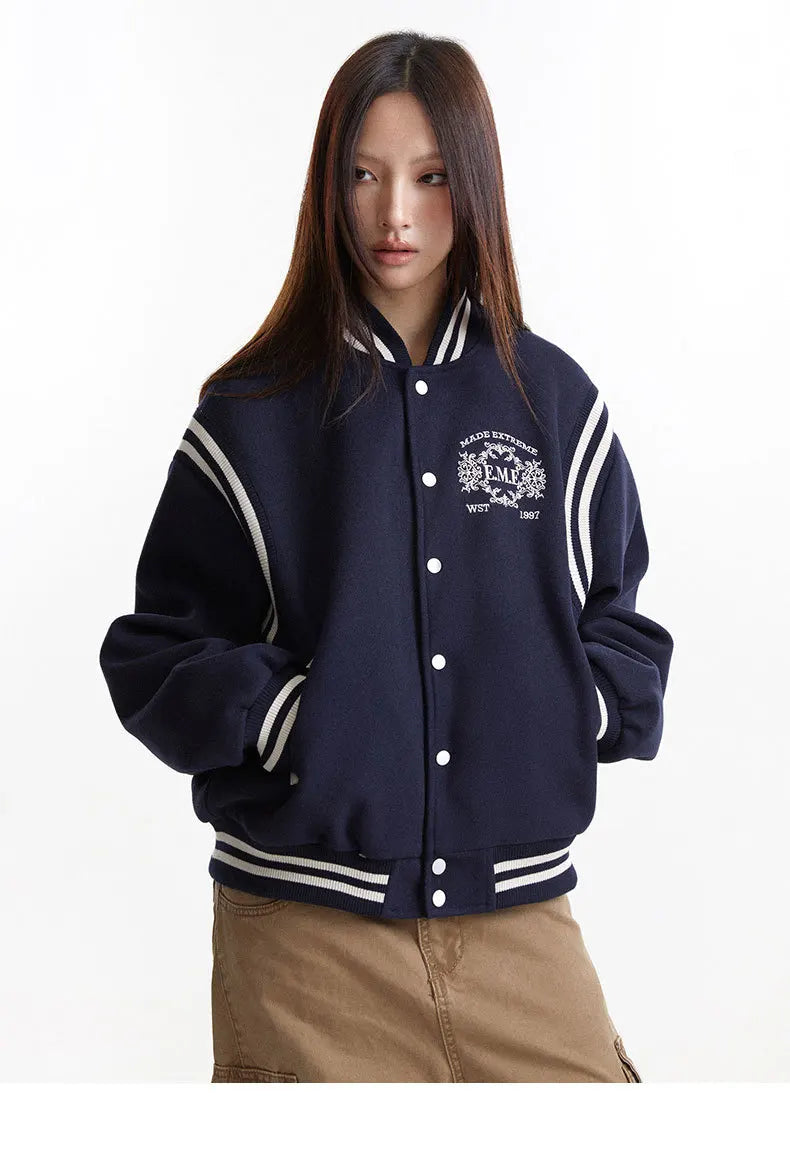 Y2K Embroidered Button Varsity Jacket