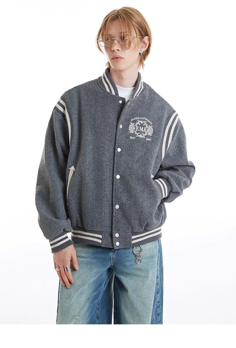 Y2K Embroidered Button Varsity Jacket