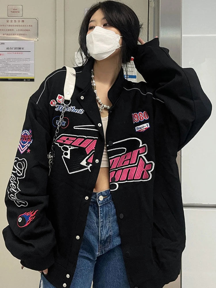 Y2K Embroidered Graphic Varsity Jacket