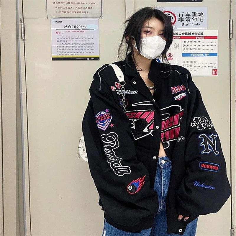 Y2K Embroidered Graphic Varsity Jacket