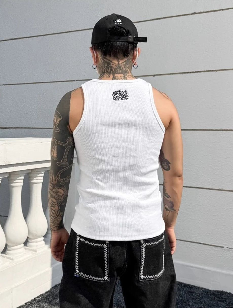 Y2K Embroidered Neck-Line Tank Top