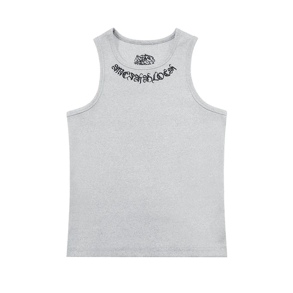 Y2K Embroidered Neck-Line Tank Top