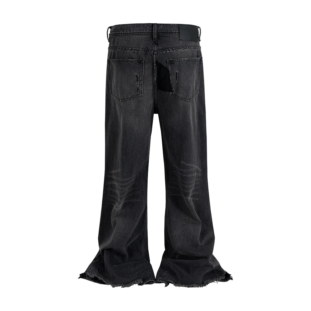 Y2K Embroidered Patchwork Distressed Baggy Black Denim Jeans