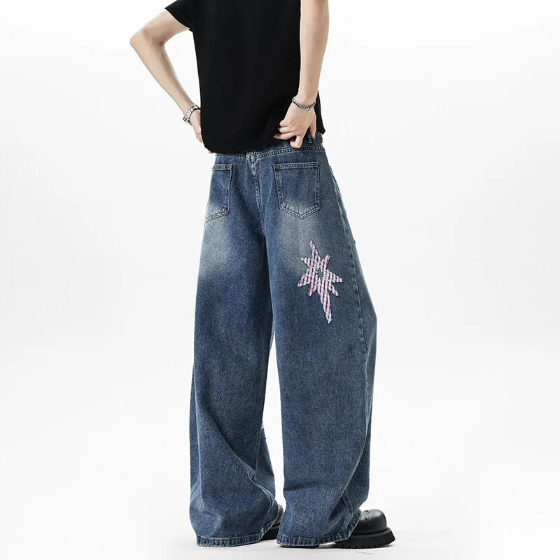 Y2K Embroidered Patchwork Star Wide Leg Jeans