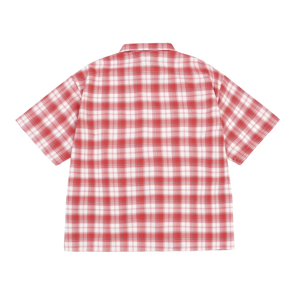 Y2K Embroidered Plaid Short Sleeve Button Up Flannel Shirt