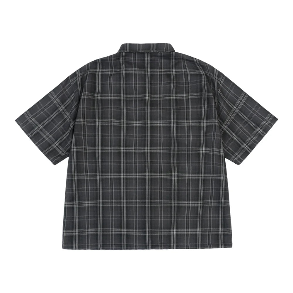 Y2K Embroidered Plaid Short Sleeve Button Up Flannel Shirt