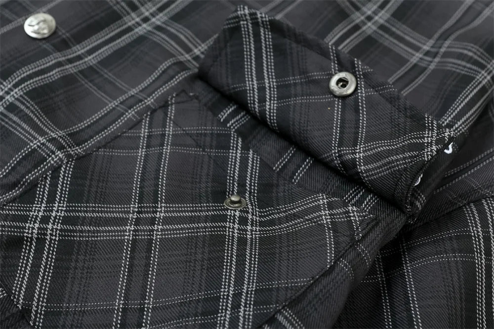 Y2K Embroidered Plaid Short Sleeve Button Up Flannel Shirt