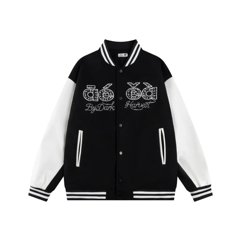 Y2K Embroidered Red Panelled Baseball Varsity Jacket
