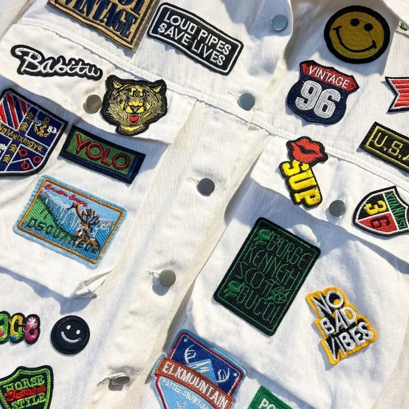 Y2K Embroidered Road Map Denim Jacket