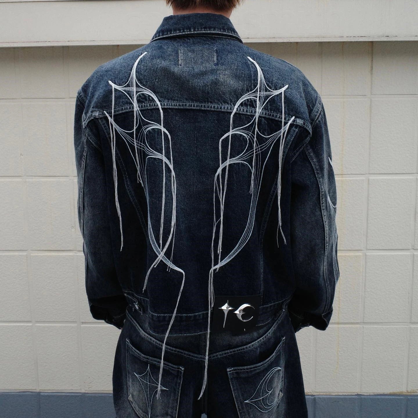 Y2K Embroidered String Tassel Washed Denim Jeans Jacket