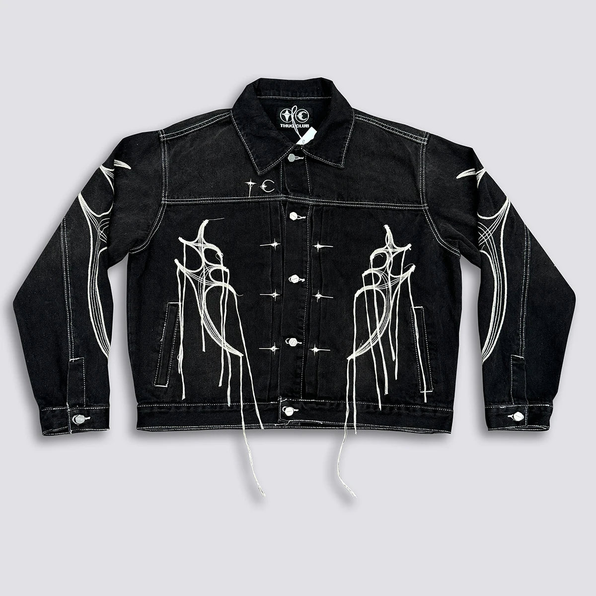 Y2K Embroidered String Tassel Washed Denim Jeans Jacket