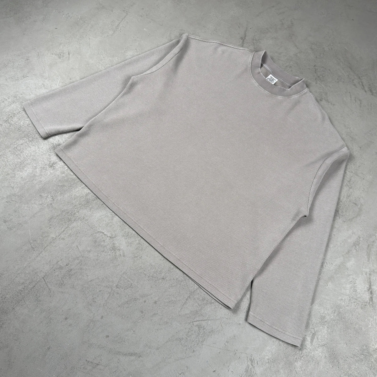 Y2K Essentials Acid Wash Waffle Knit Boxy Long Sleeve Top