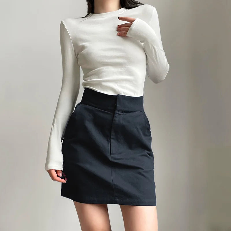 Y2K Essentials Comfy Plain Denim Mini Skirt