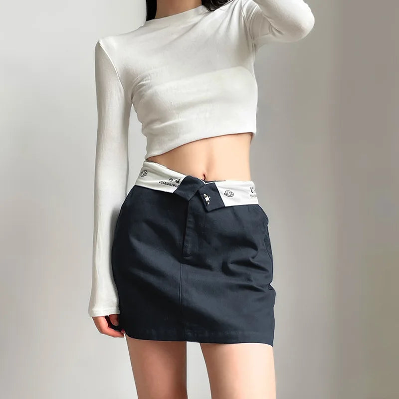 Y2K Essentials Comfy Plain Denim Mini Skirt