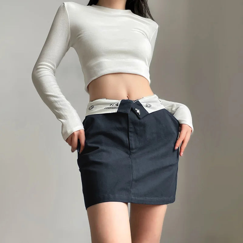 Y2K Essentials Comfy Plain Denim Mini Skirt