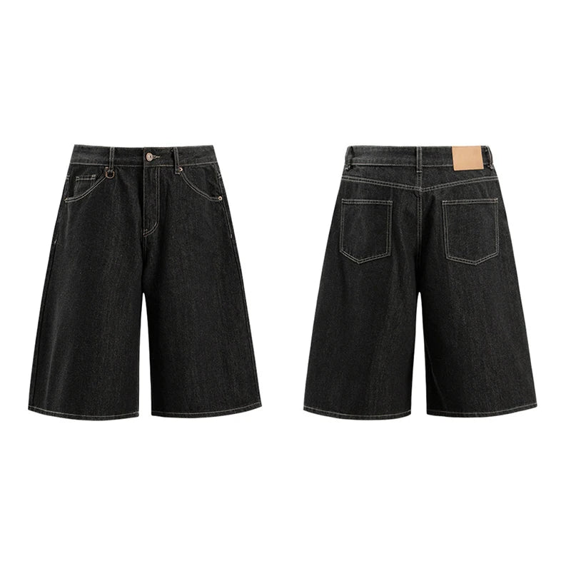 Y2K Essentials Contrast Stitch Denim Shorts Jorts
