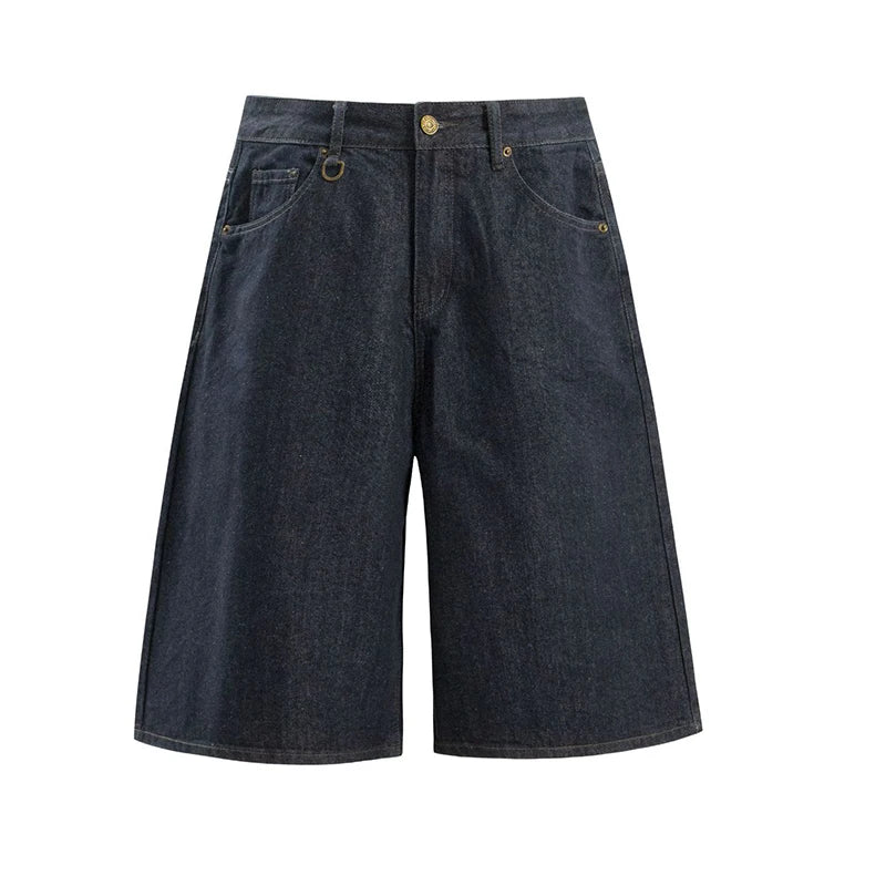 Y2K Essentials Contrast Stitch Denim Shorts Jorts