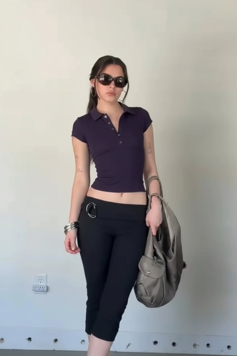 Y2K Essentials Crop Polo Shirt Top