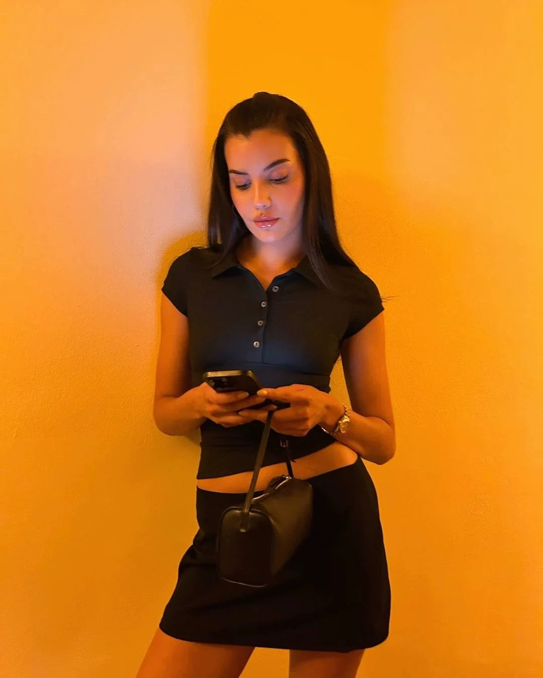 Y2K Essentials Crop Polo Shirt Top