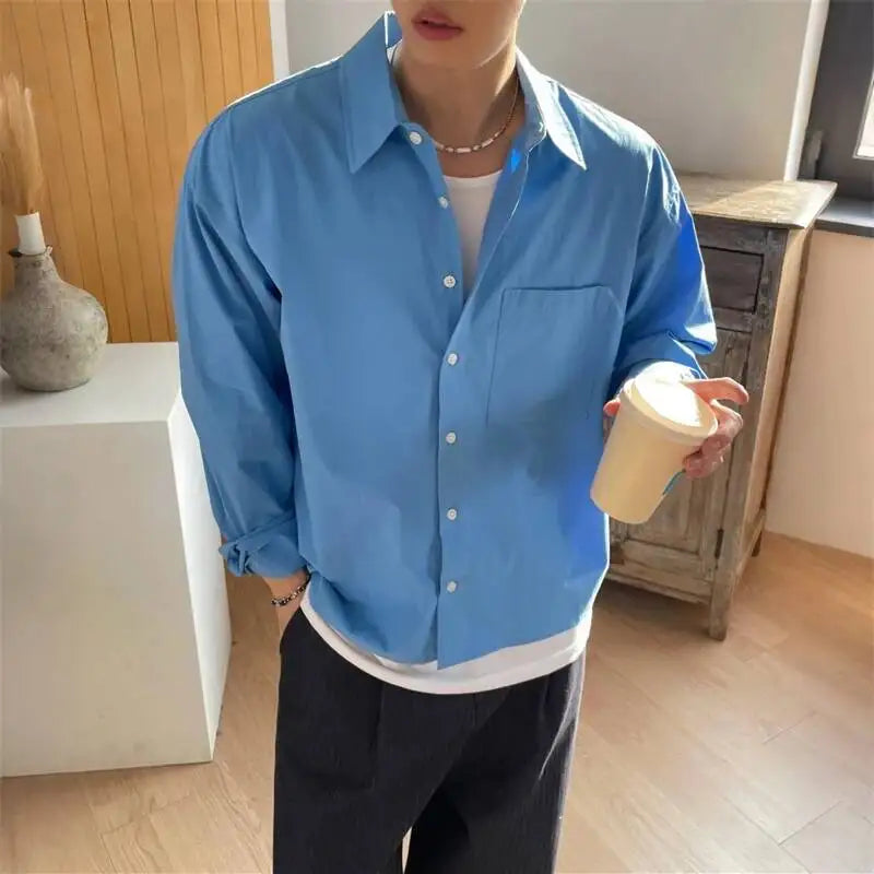 Y2K Essentials Mens Long Sleeve Single Breasted Button Up Shirt