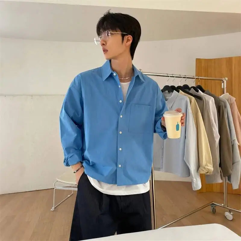 Y2K Essentials Mens Long Sleeve Single Breasted Button Up Shirt