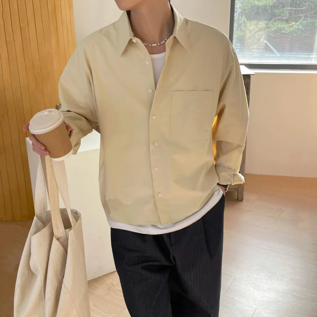 Y2K Essentials Mens Long Sleeve Single Breasted Button Up Shirt