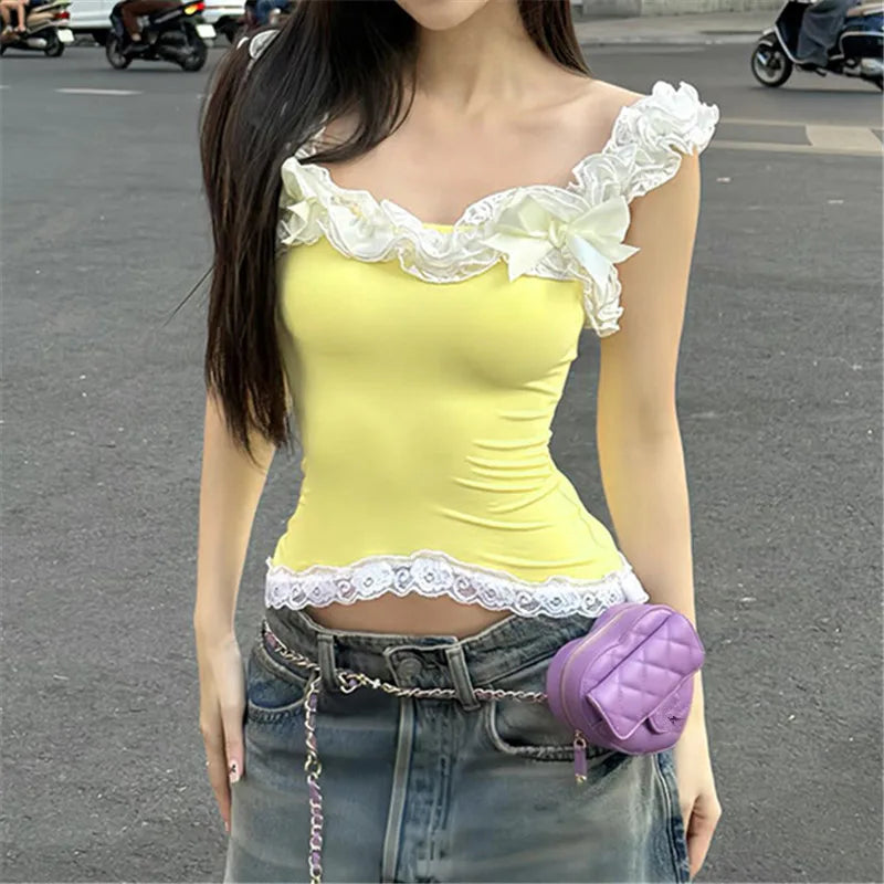 Y2K Fairycore Lace Strapless Bandeau Tube Top