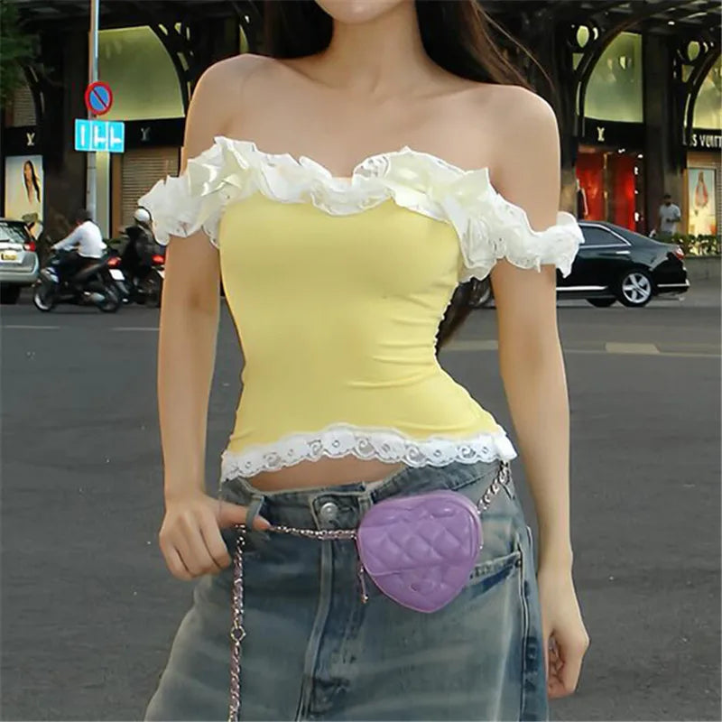 Y2K Fairycore Lace Strapless Bandeau Tube Top