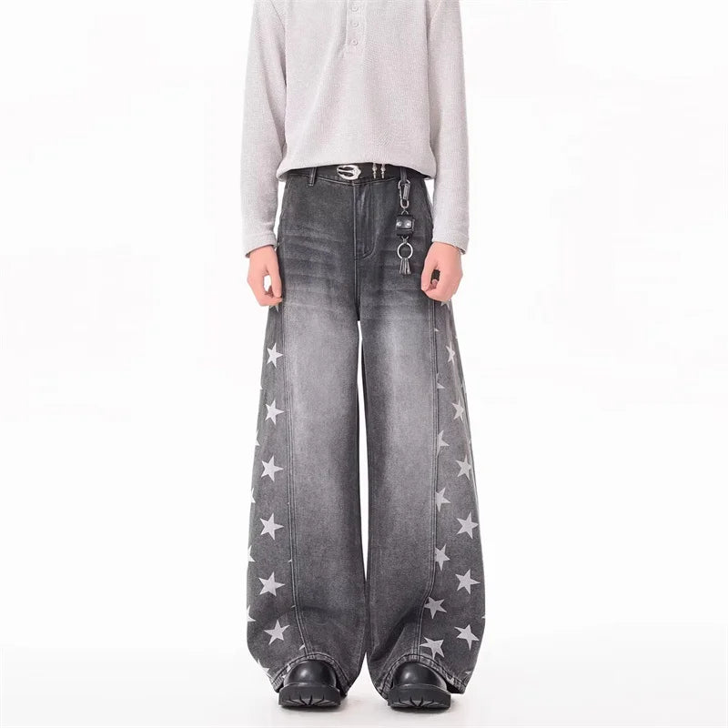Y2K Falling Stars Graphic Denim Barrel Jeans