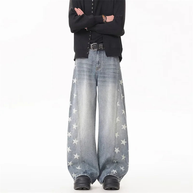 Y2K Falling Stars Graphic Denim Barrel Jeans