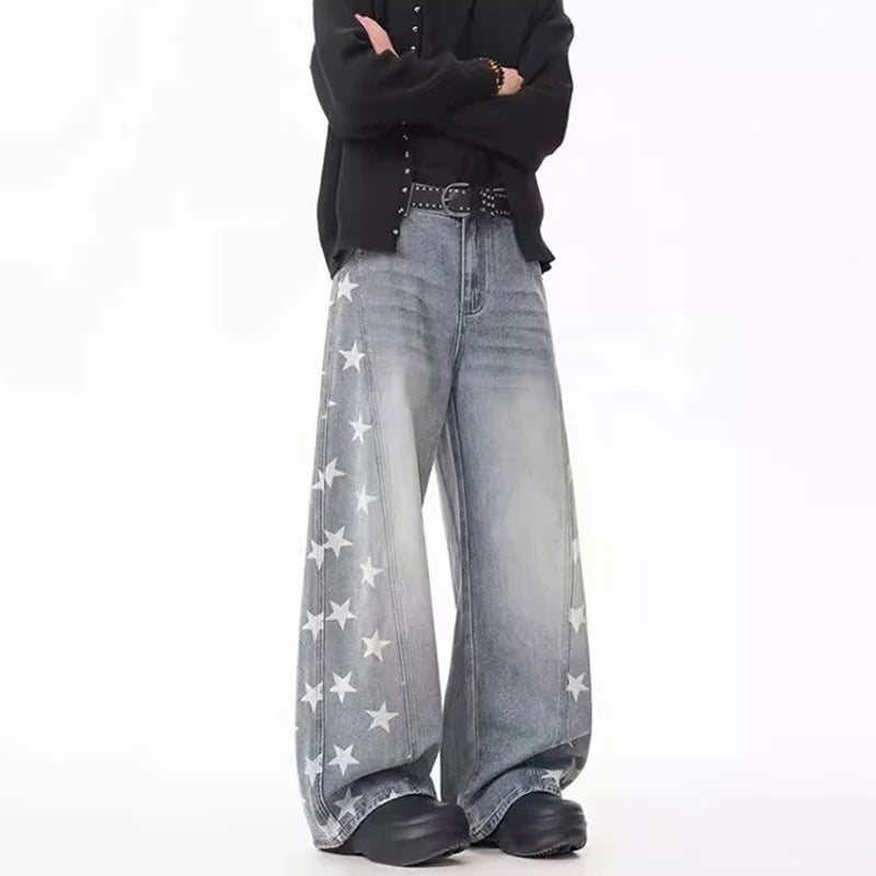Y2K Falling Stars Graphic Denim Barrel Jeans