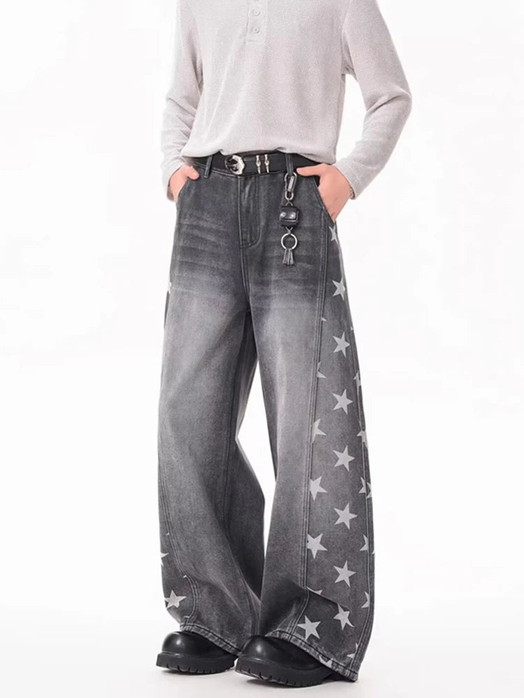 Y2K Falling Stars Graphic Denim Barrel Jeans