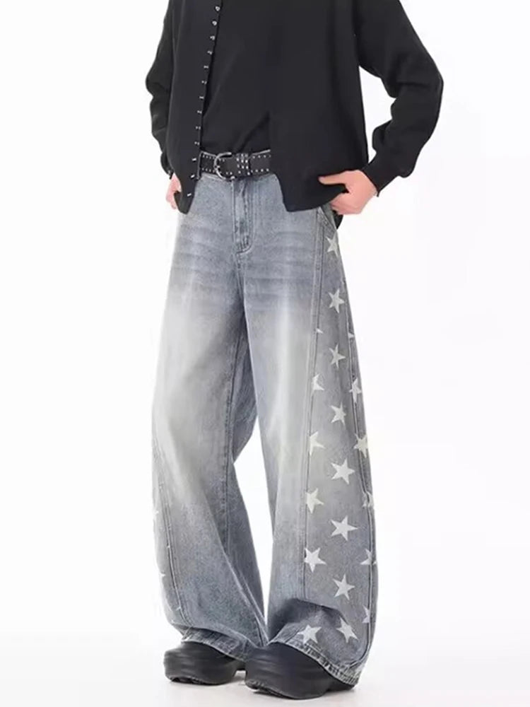 Y2K Falling Stars Graphic Denim Barrel Jeans