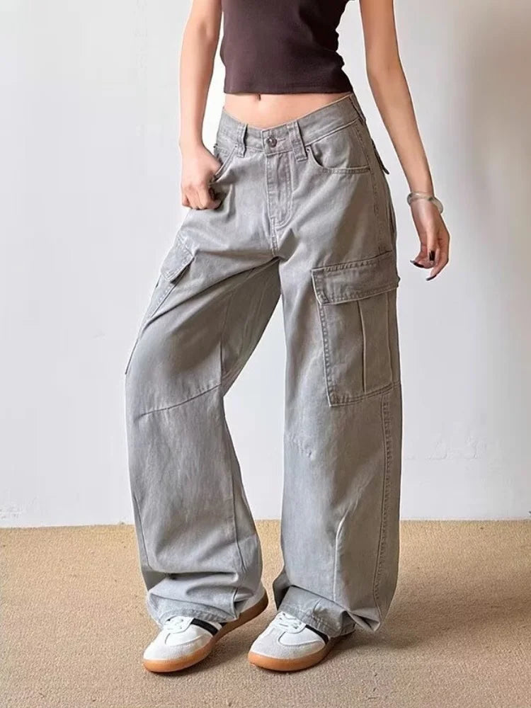 Y2K Fashionista Vintage Grey Baggy Cargo Jeans