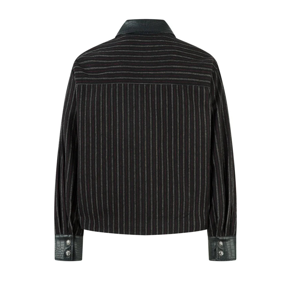 Y2K Faux Crocodile PU Leather Spliced Striped Zip Up Jacket