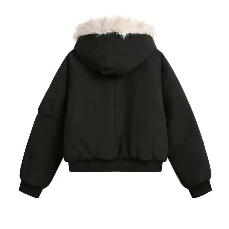 Y2K Faux Fur Collar Hooded Quilted Padded Jacket Coat