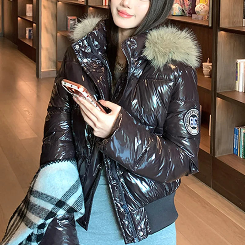 Y2K Faux Fur Hooded Padded Puffer Jacket Coat