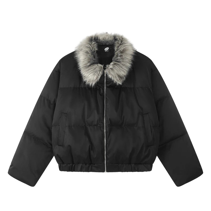 Y2K Faux Fur Lined Collar Padded Puffer Jacker Coat