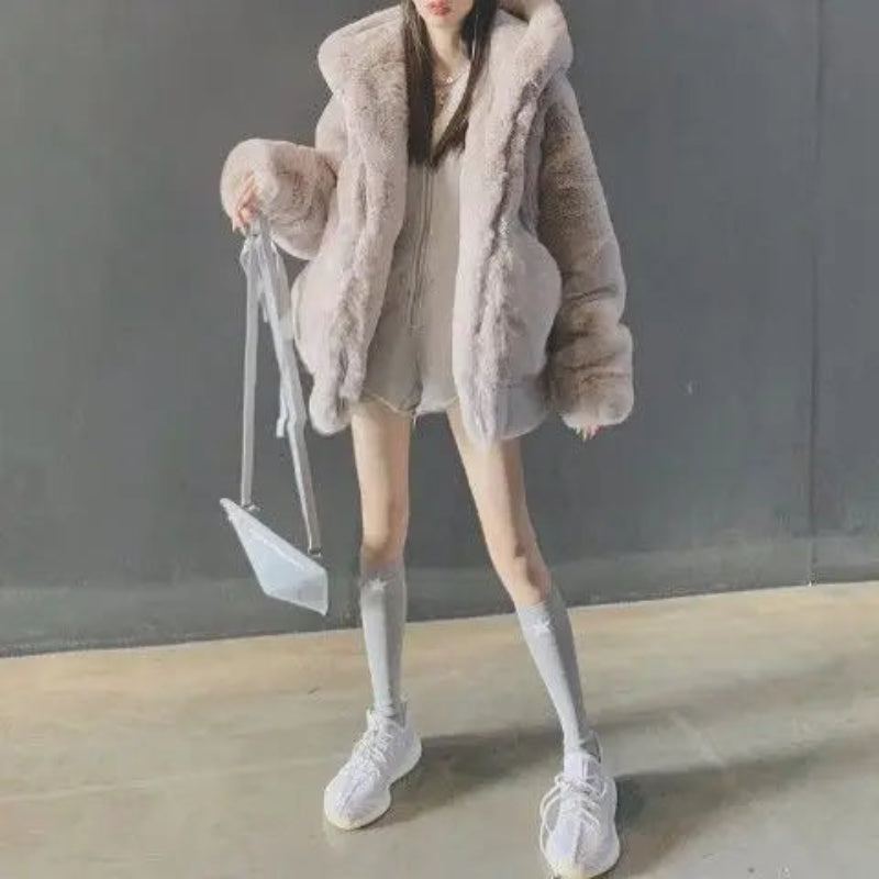 Y2K Faux Fur Velvet Hooded Jacket