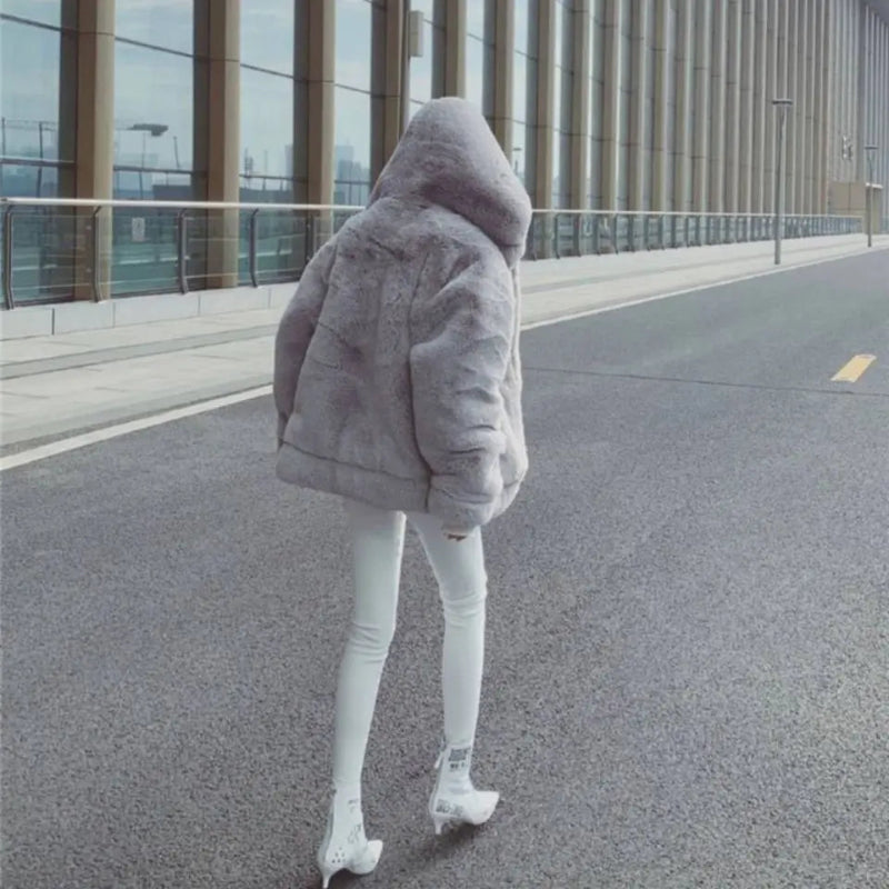 Y2K Faux Fur Velvet Hooded Jacket