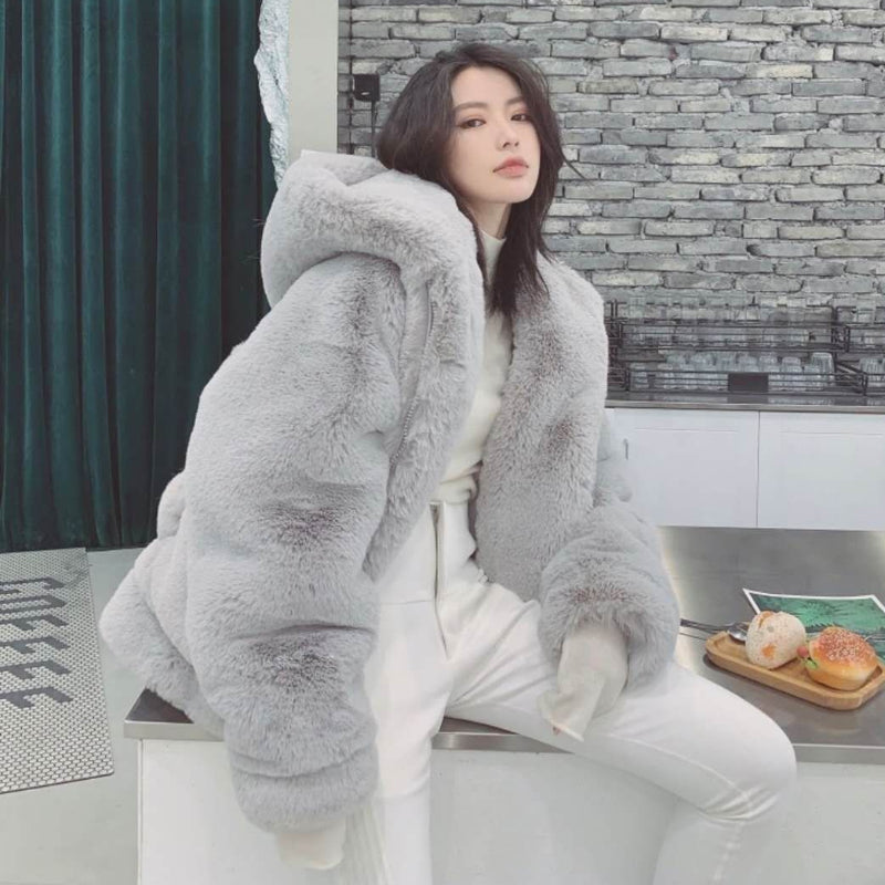 Y2K Faux Fur Velvet Hooded Jacket