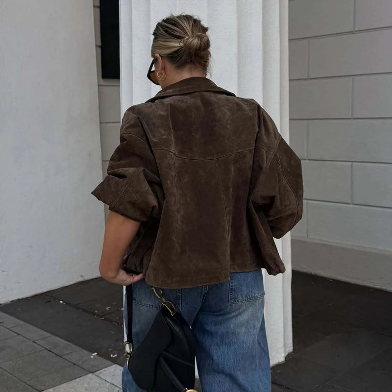 Y2K Faux Leather Zip Up Bomber Jacket