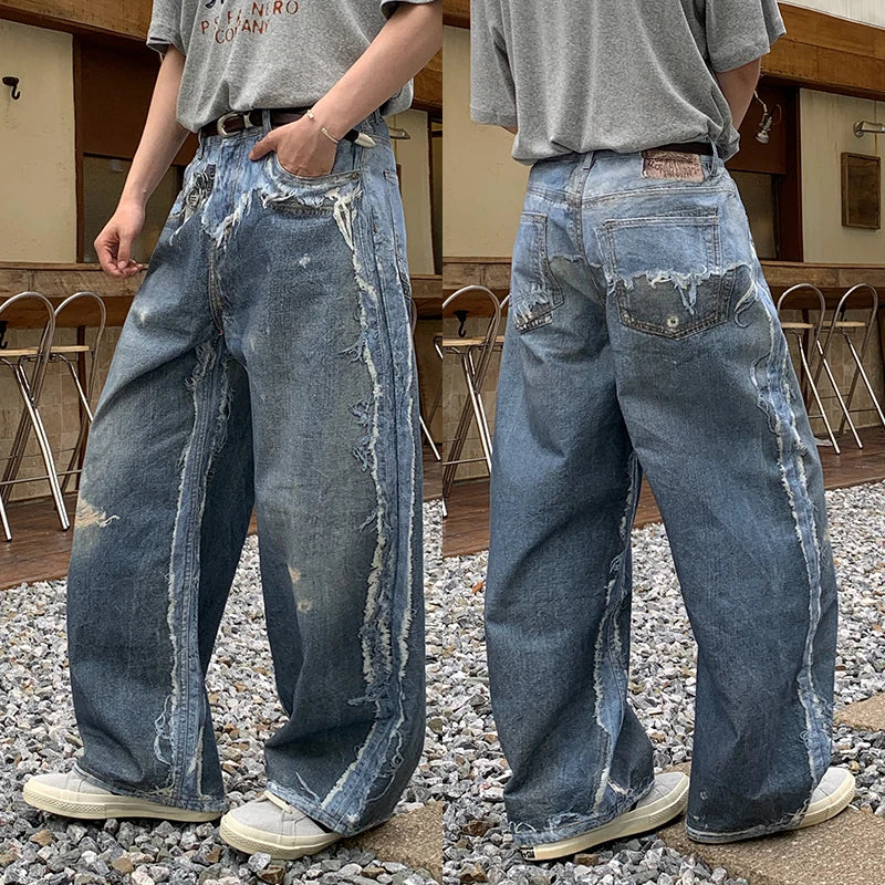 Y2K Faux Two Piece Distressed Baggy Jeans